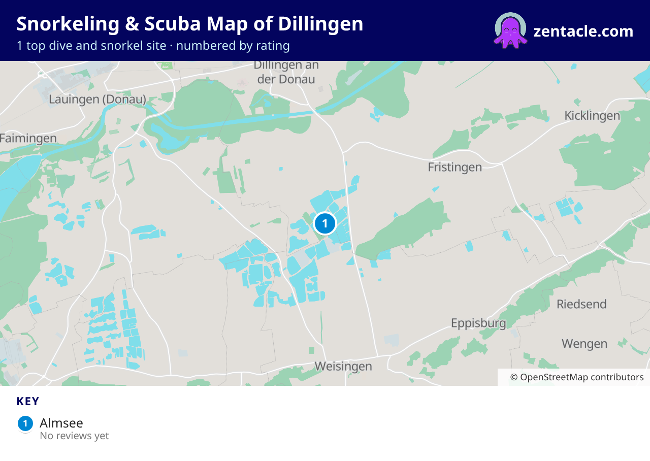 Snorkeling & Scuba Map of Dillingen: numbered map of the top 1 dive and snorkel sites, with ratings