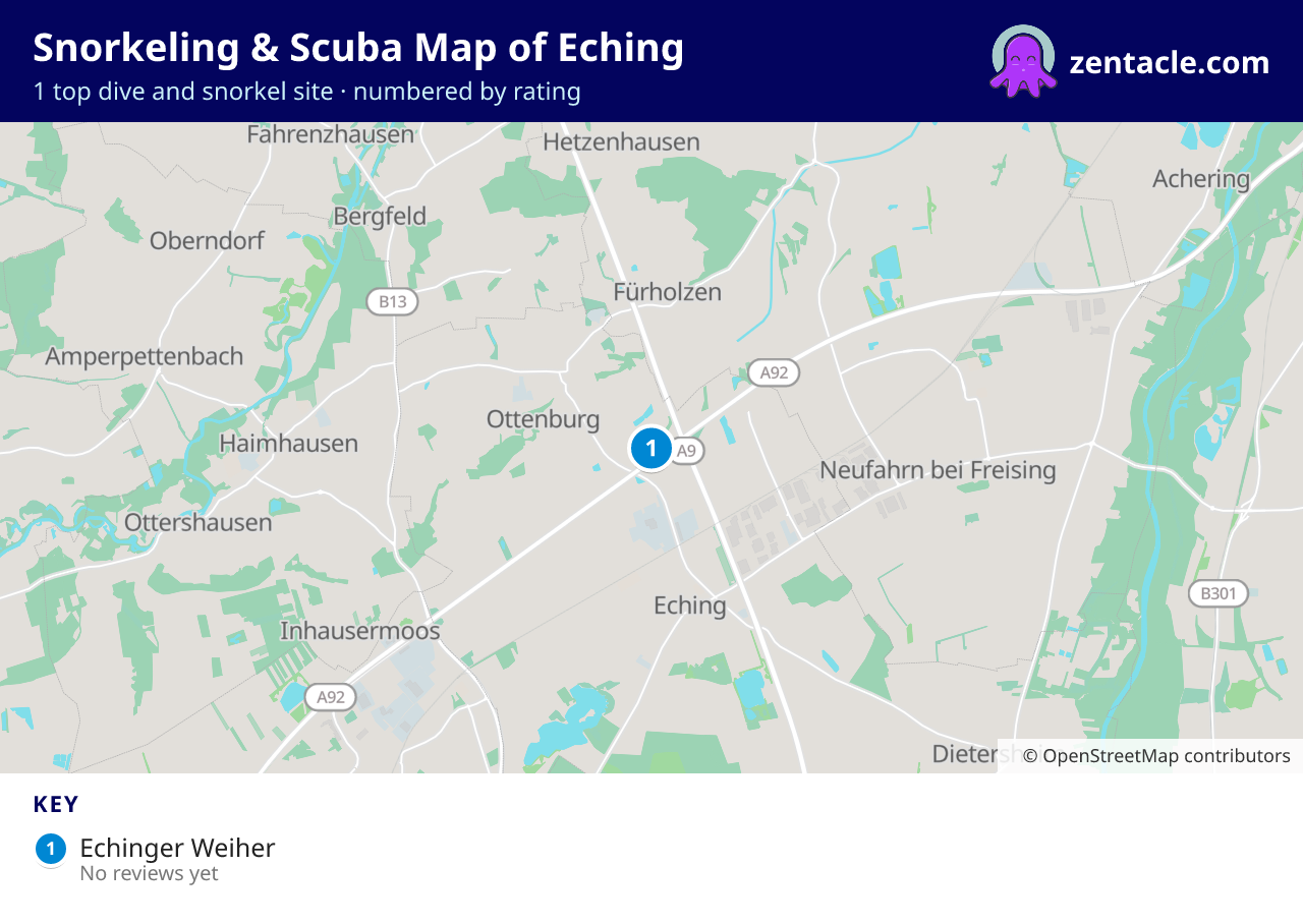 Snorkeling & Scuba Map of Eching: numbered map of the top 1 dive and snorkel sites, with ratings