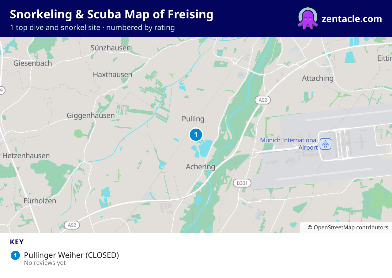 Snorkeling & Scuba Map of Freising: numbered map of the top 1 dive and snorkel sites, with ratings