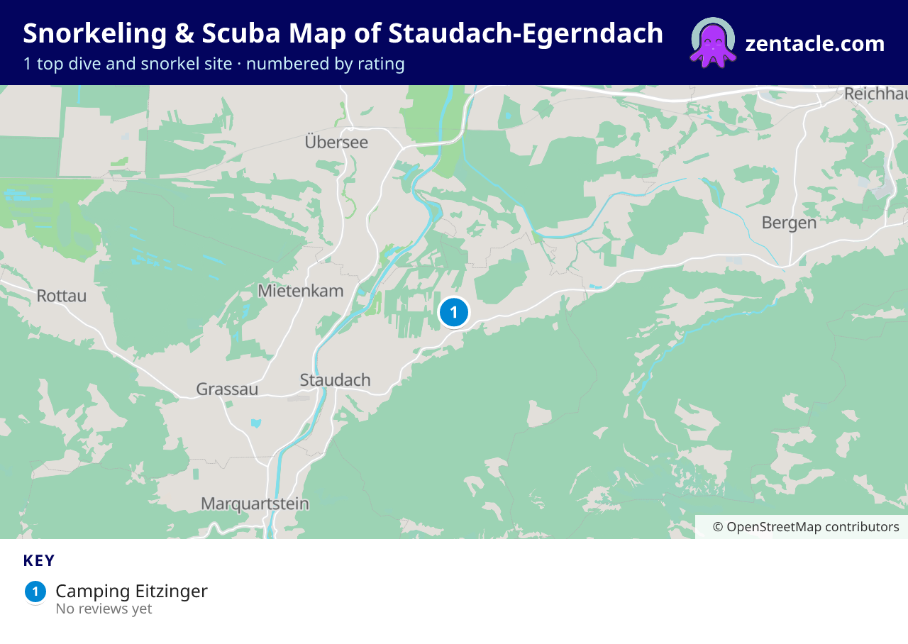 Snorkeling & Scuba Map of Staudach-Egerndach: numbered map of the top 1 dive and snorkel sites, with ratings