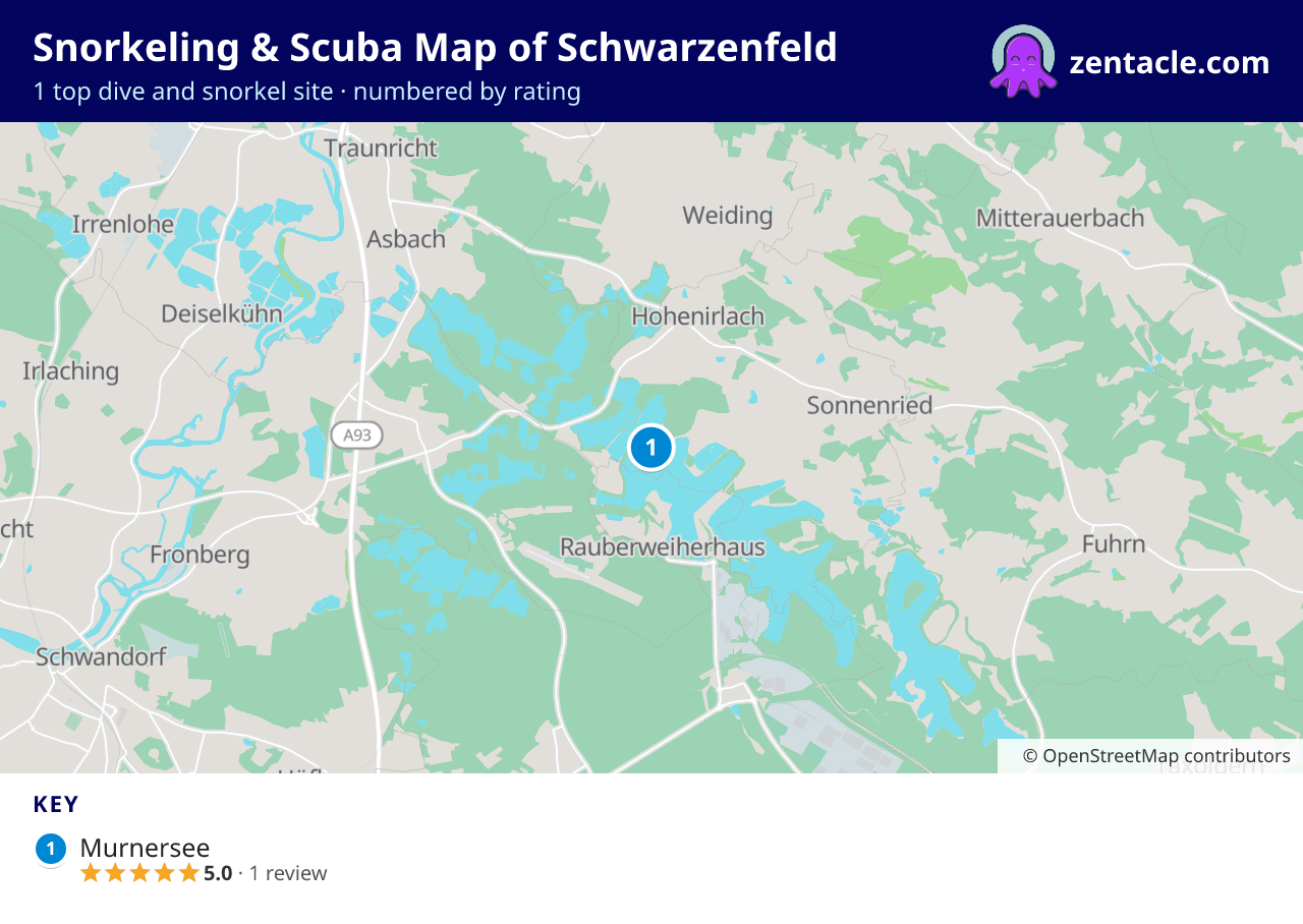 Snorkeling & Scuba Map of Schwarzenfeld: numbered map of the top 1 dive and snorkel sites, with ratings