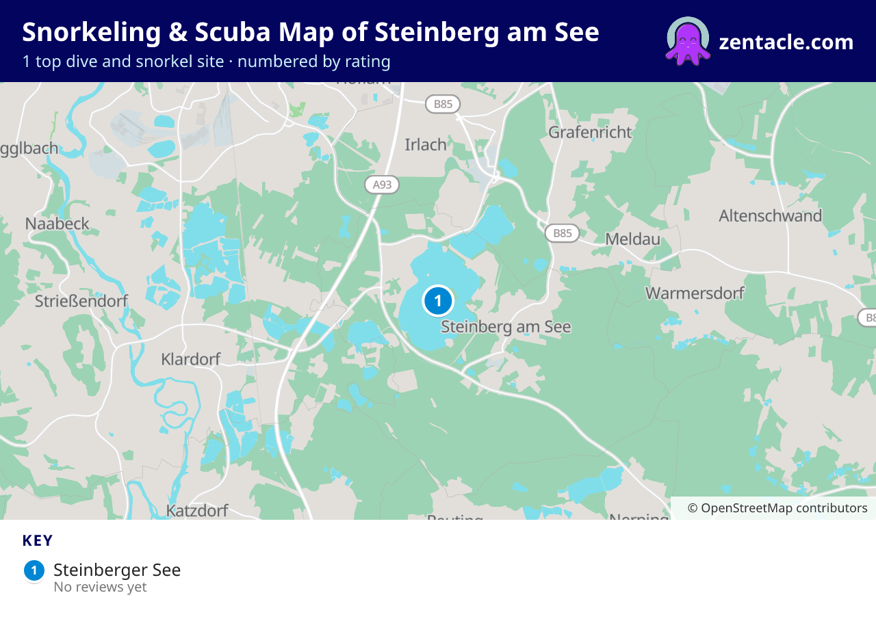 Snorkeling & Scuba Map of Steinberg am See: numbered map of the top 1 dive and snorkel sites, with ratings