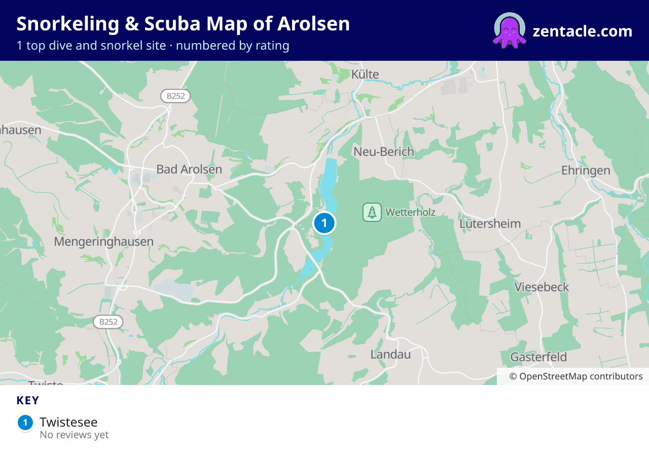 Snorkeling & Scuba Map of Arolsen: numbered map of the top 1 dive and snorkel sites, with ratings