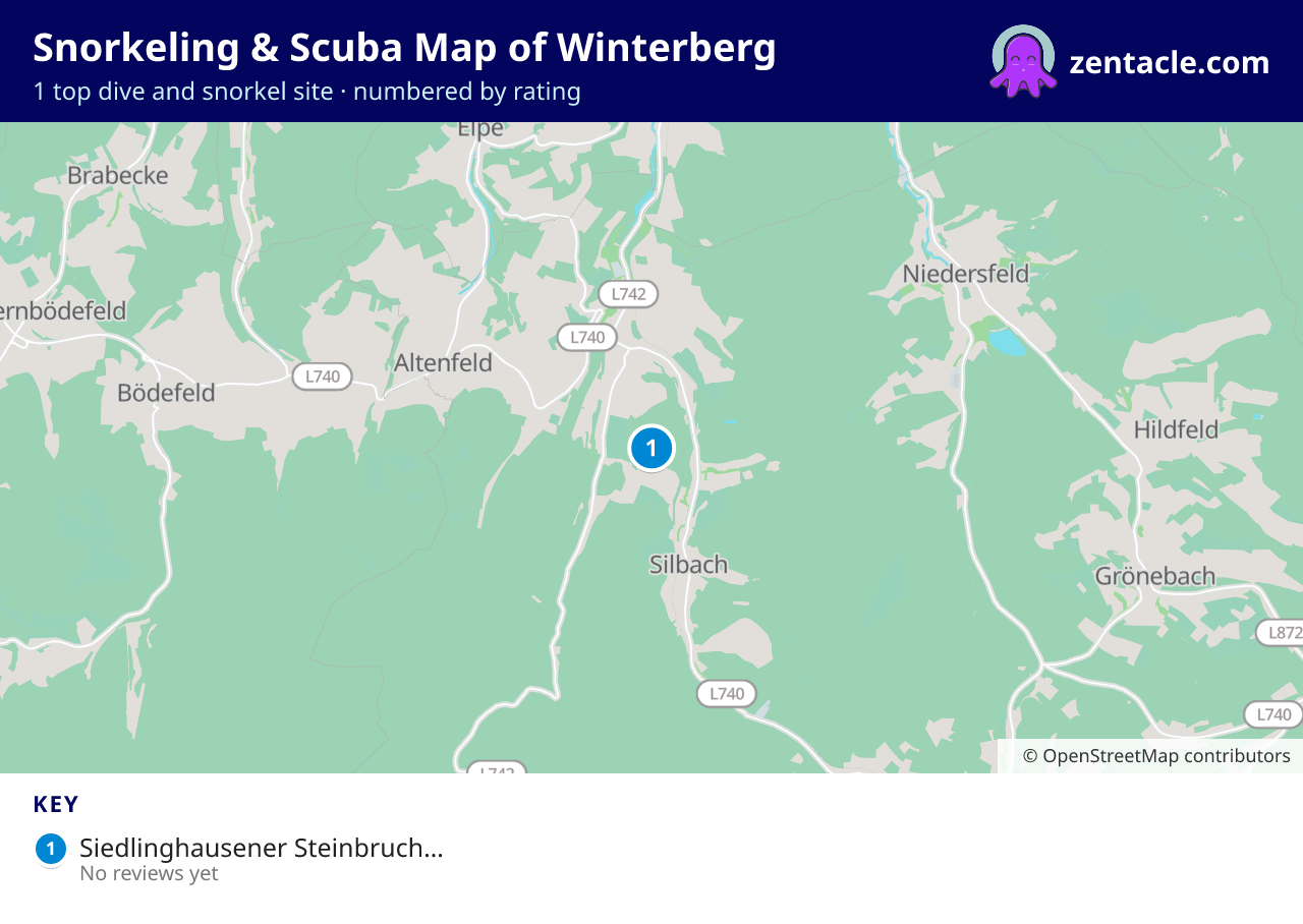 Snorkeling & Scuba Map of Winterberg: numbered map of the top 1 dive and snorkel sites, with ratings