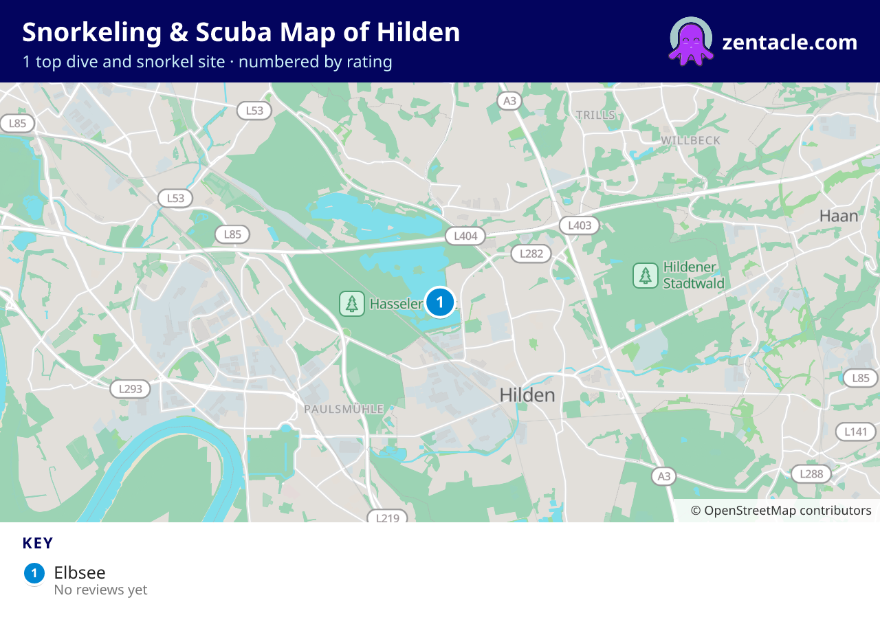 Snorkeling & Scuba Map of Hilden: numbered map of the top 1 dive and snorkel sites, with ratings