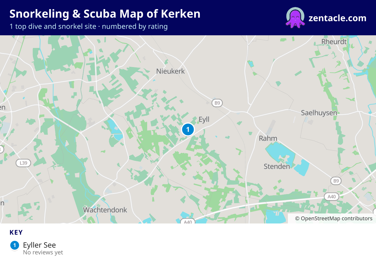 Snorkeling & Scuba Map of Kerken: numbered map of the top 1 dive and snorkel sites, with ratings