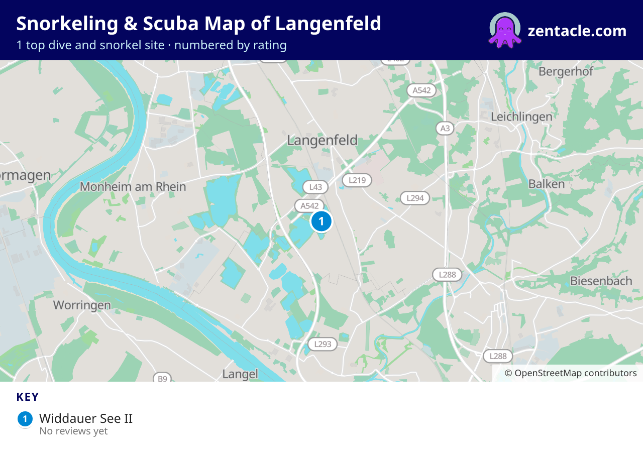Snorkeling & Scuba Map of Langenfeld: numbered map of the top 1 dive and snorkel sites, with ratings