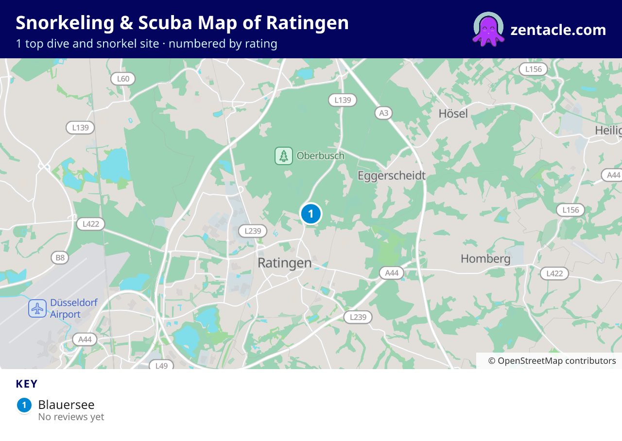 Snorkeling & Scuba Map of Ratingen: numbered map of the top 1 dive and snorkel sites, with ratings