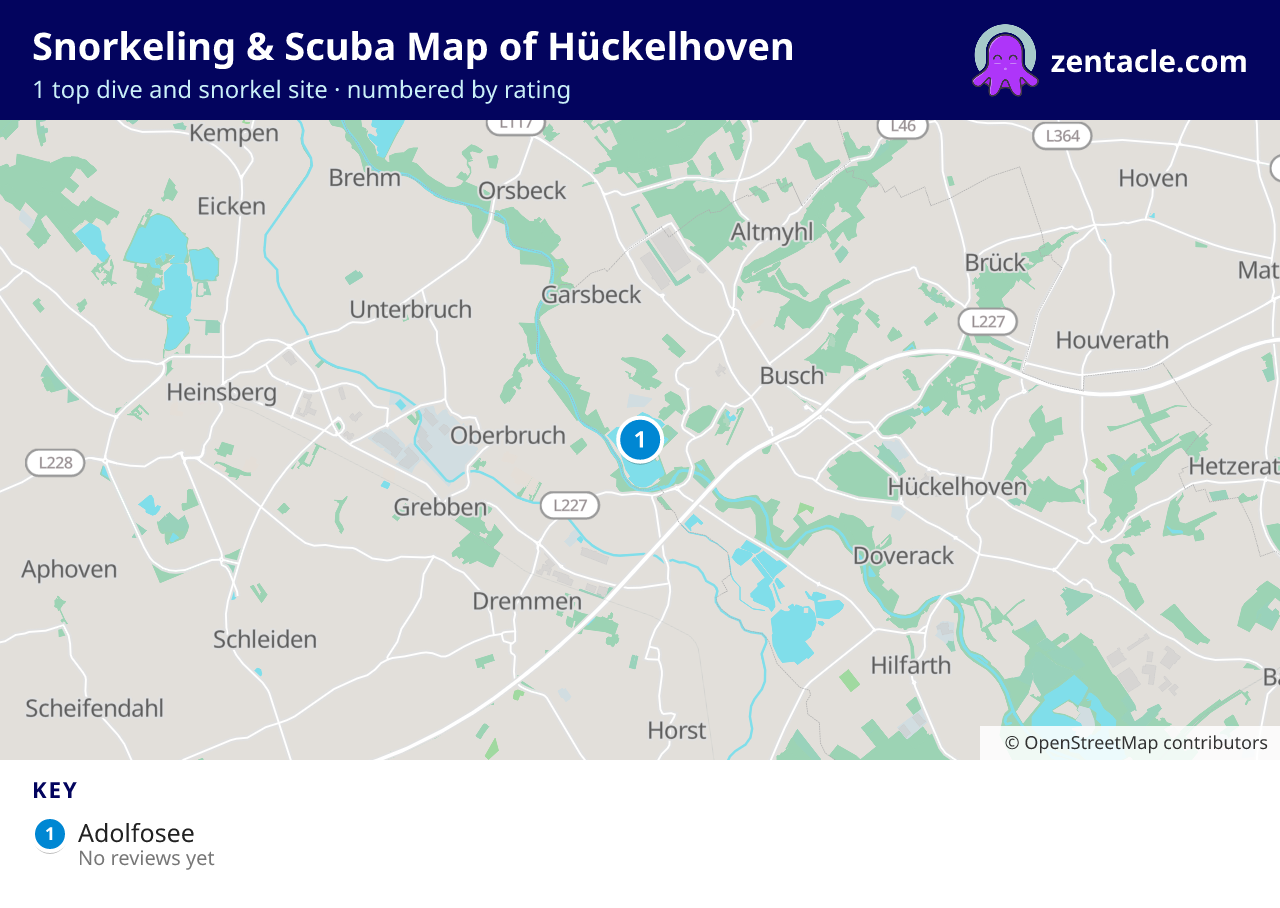 Snorkeling & Scuba Map of Hückelhoven: numbered map of the top 1 dive and snorkel sites, with ratings