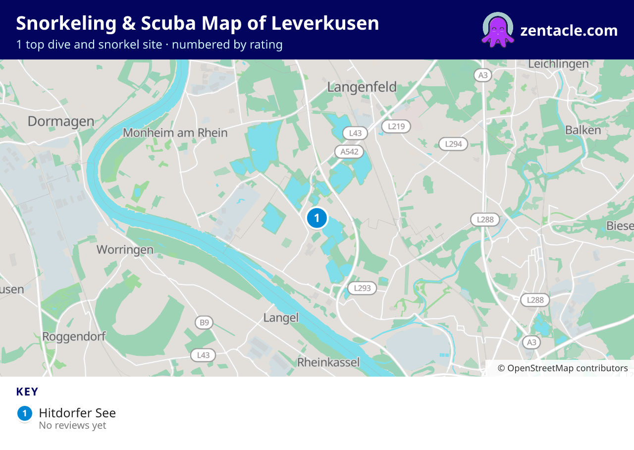 Snorkeling & Scuba Map of Leverkusen: numbered map of the top 1 dive and snorkel sites, with ratings