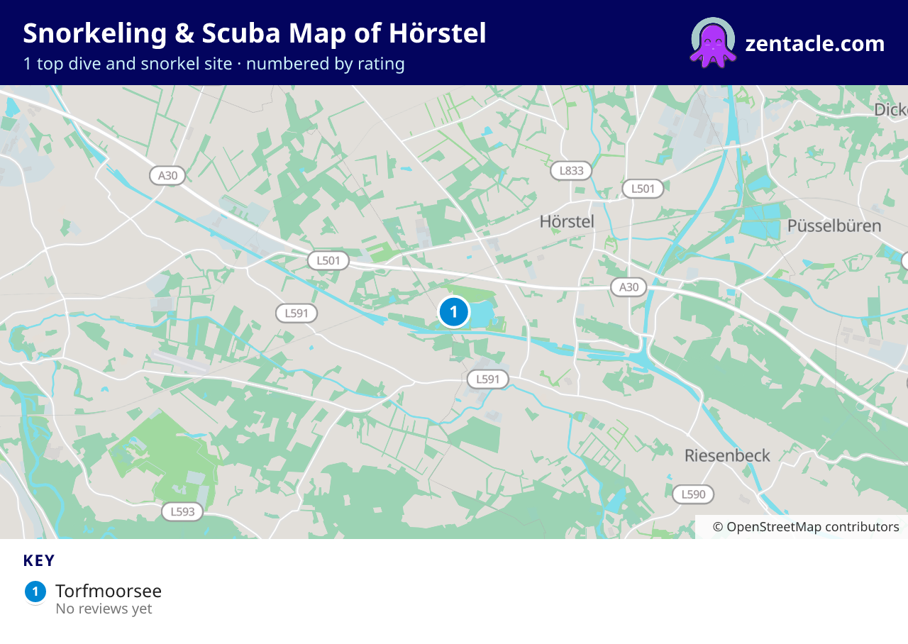 Snorkeling & Scuba Map of Hörstel: numbered map of the top 1 dive and snorkel sites, with ratings