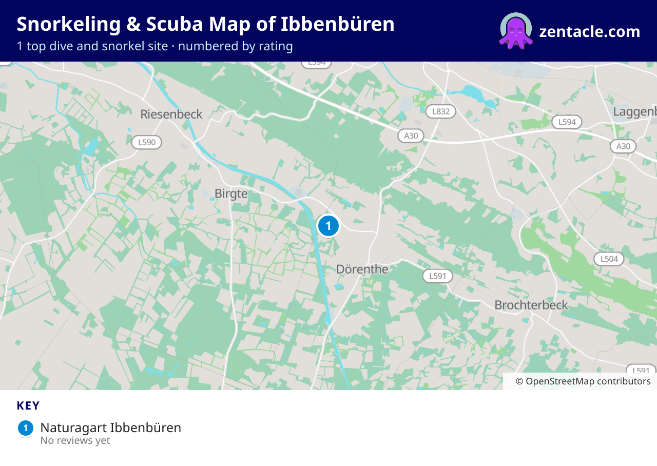 Snorkeling & Scuba Map of Ibbenbüren: numbered map of the top 1 dive and snorkel sites, with ratings