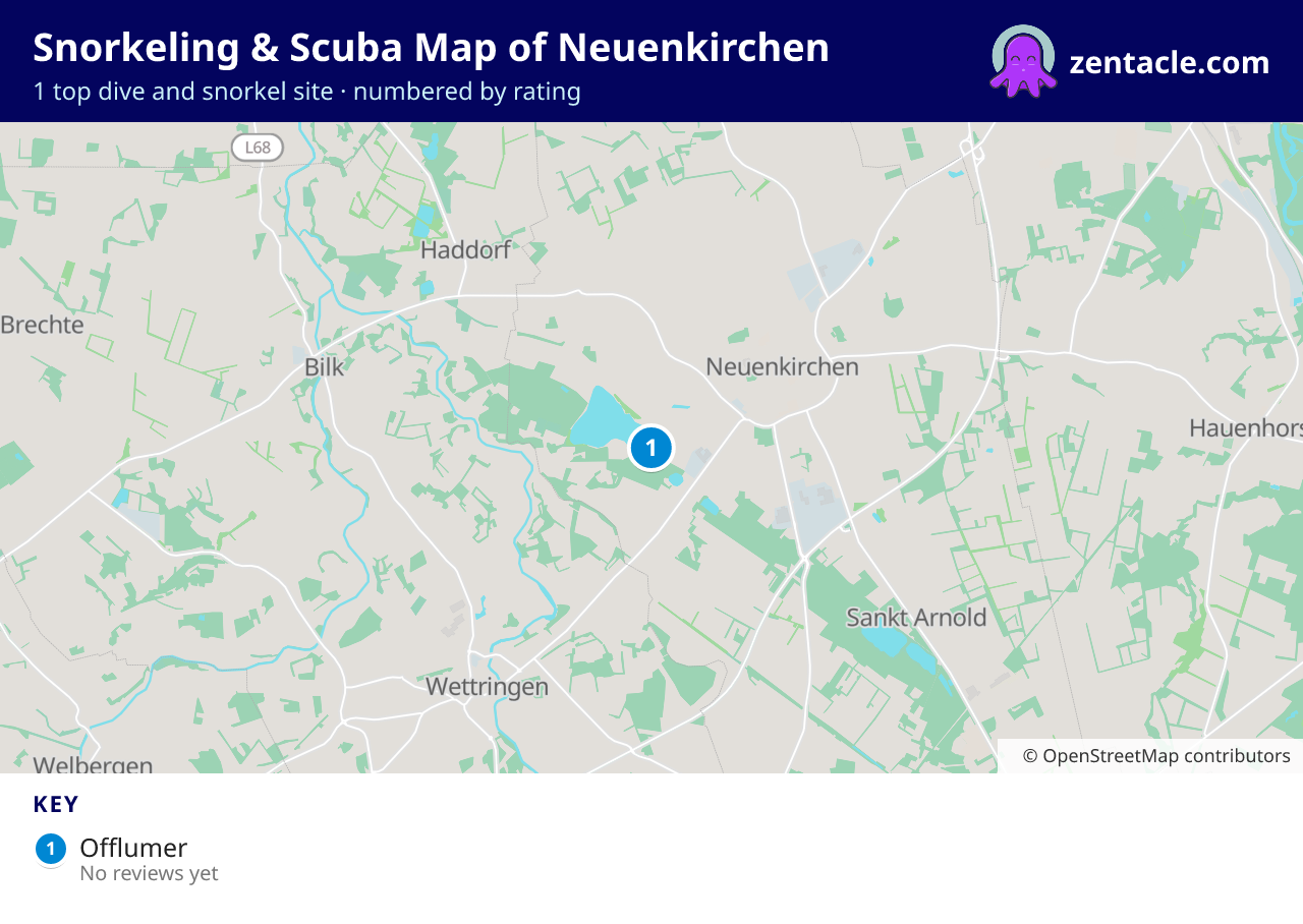 Snorkeling & Scuba Map of Neuenkirchen: numbered map of the top 1 dive and snorkel sites, with ratings