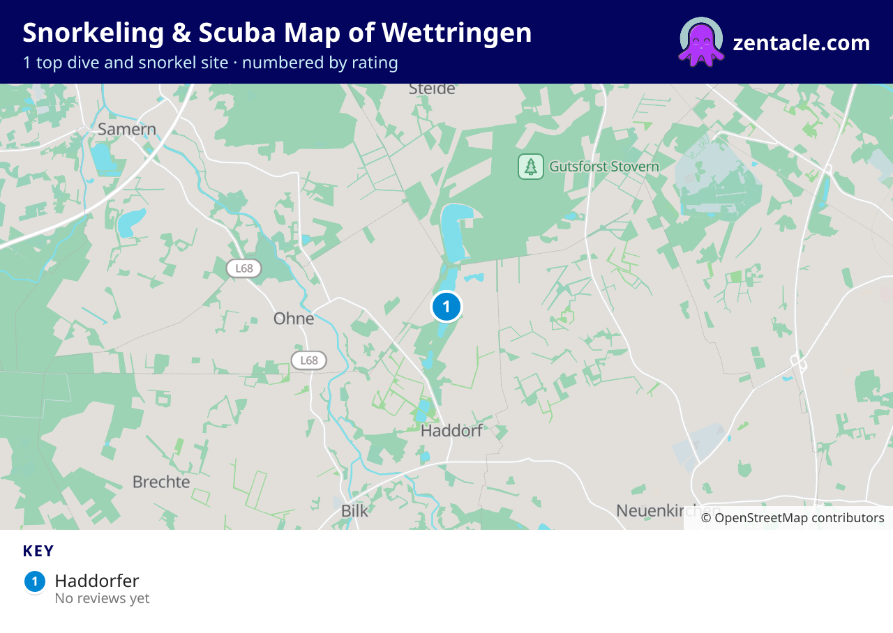 Snorkeling & Scuba Map of Wettringen: numbered map of the top 1 dive and snorkel sites, with ratings