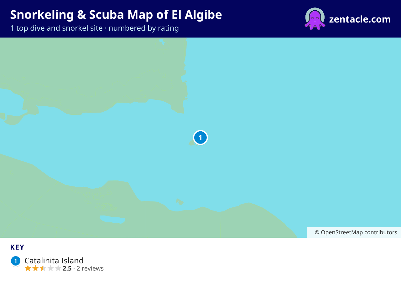 Snorkeling & Scuba Map of El Algibe: numbered map of the top 1 dive and snorkel sites, with ratings