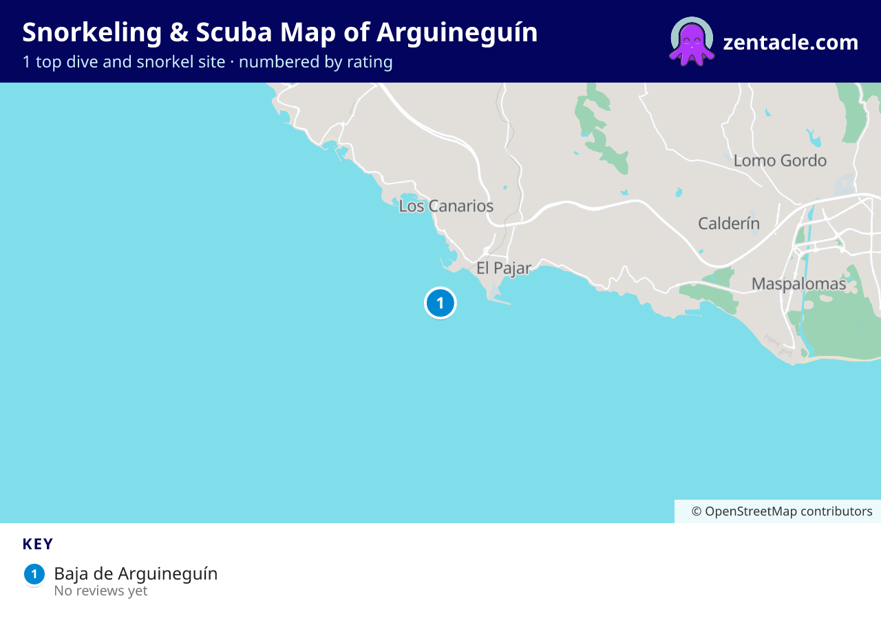 Snorkeling & Scuba Map of Arguineguín: numbered map of the top 1 dive and snorkel sites, with ratings