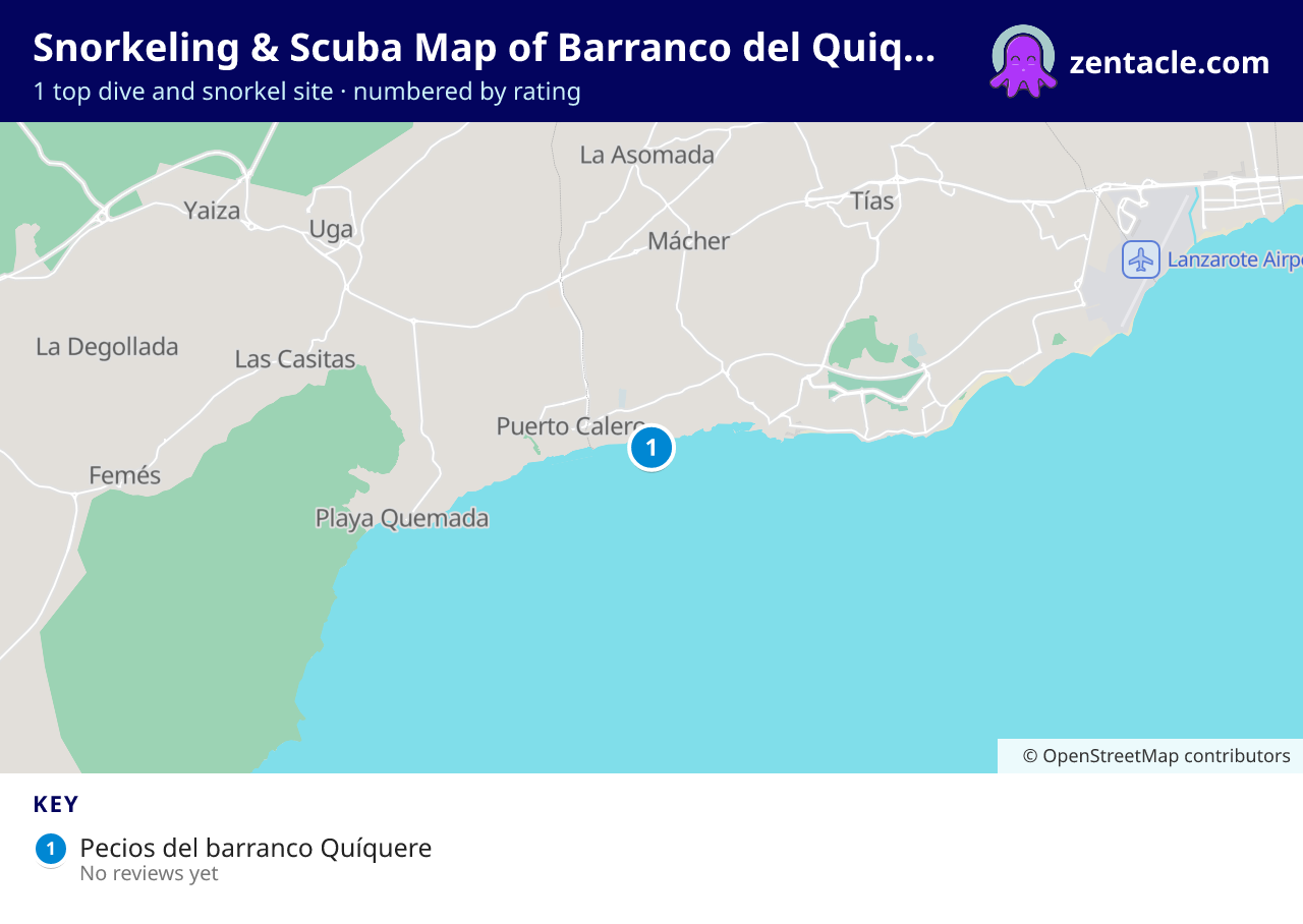 Snorkeling & Scuba Map of Barranco del Quiquere: numbered map of the top 1 dive and snorkel sites, with ratings