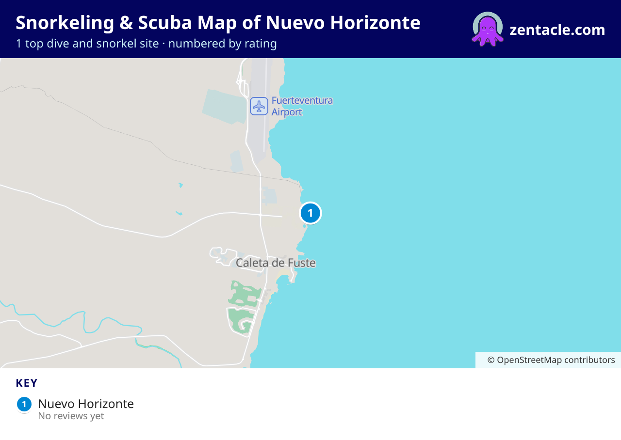 Snorkeling & Scuba Map of Nuevo Horizonte: numbered map of the top 1 dive and snorkel sites, with ratings