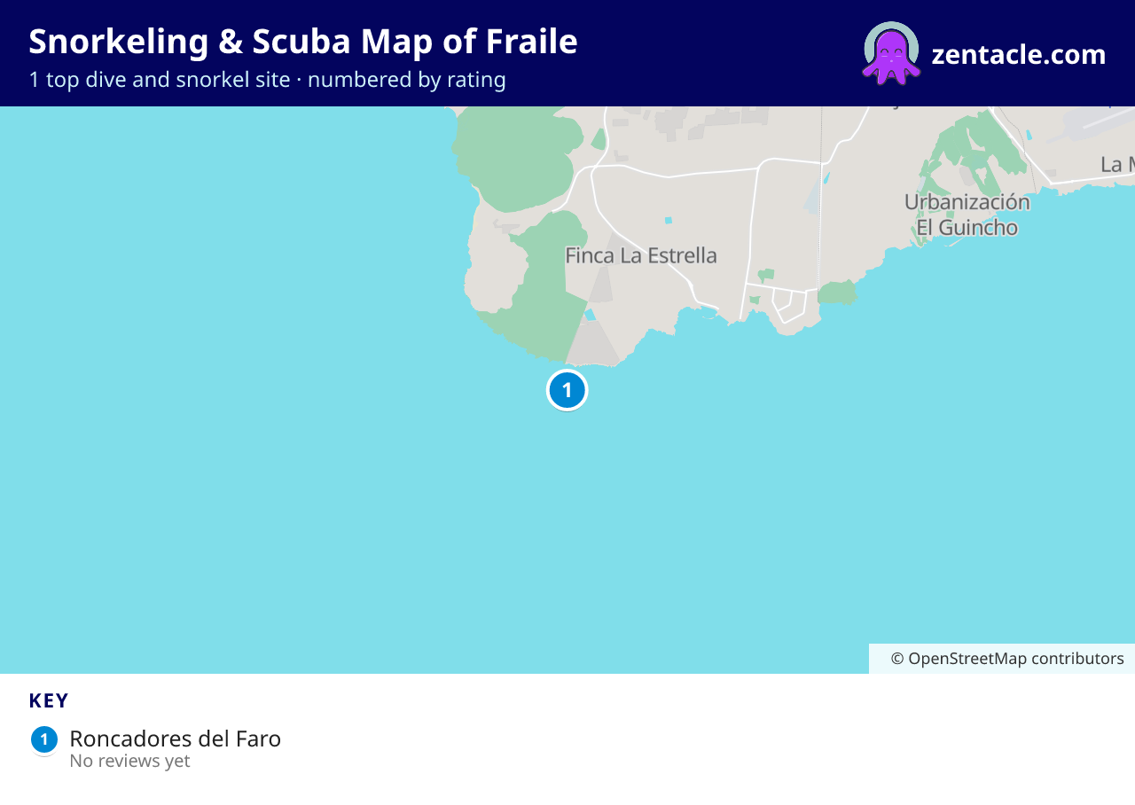 Snorkeling & Scuba Map of Fraile: numbered map of the top 1 dive and snorkel sites, with ratings