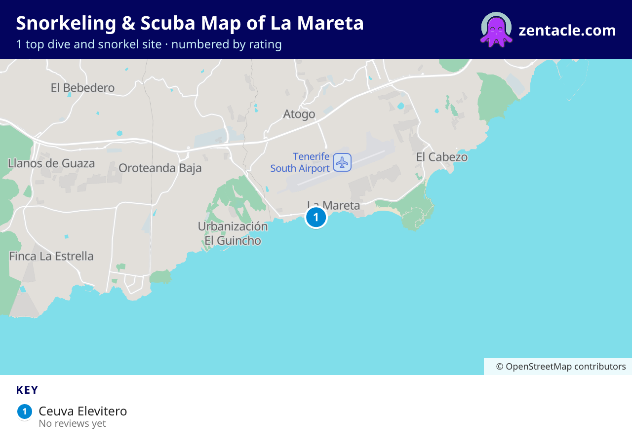 Snorkeling & Scuba Map of La Mareta: numbered map of the top 1 dive and snorkel sites, with ratings