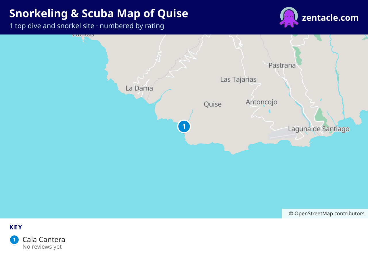 Snorkeling & Scuba Map of Quise: numbered map of the top 1 dive and snorkel sites, with ratings