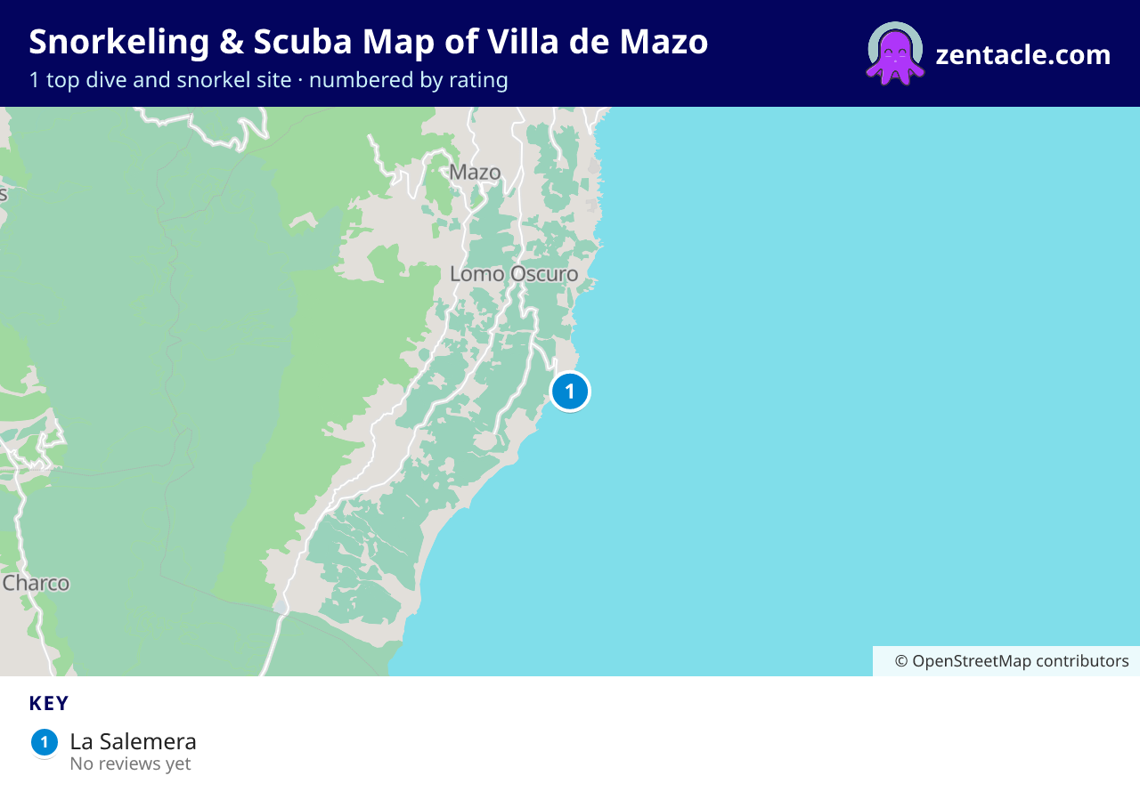 Snorkeling & Scuba Map of Villa de Mazo: numbered map of the top 1 dive and snorkel sites, with ratings