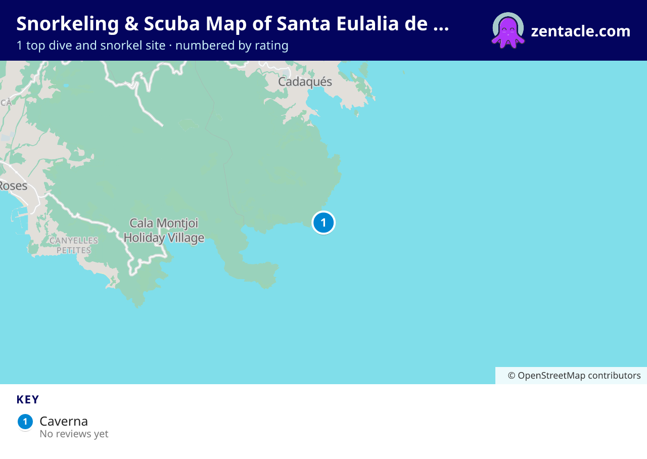 Snorkeling & Scuba Map of Santa Eulalia de la Peña: numbered map of the top 1 dive and snorkel sites, with ratings