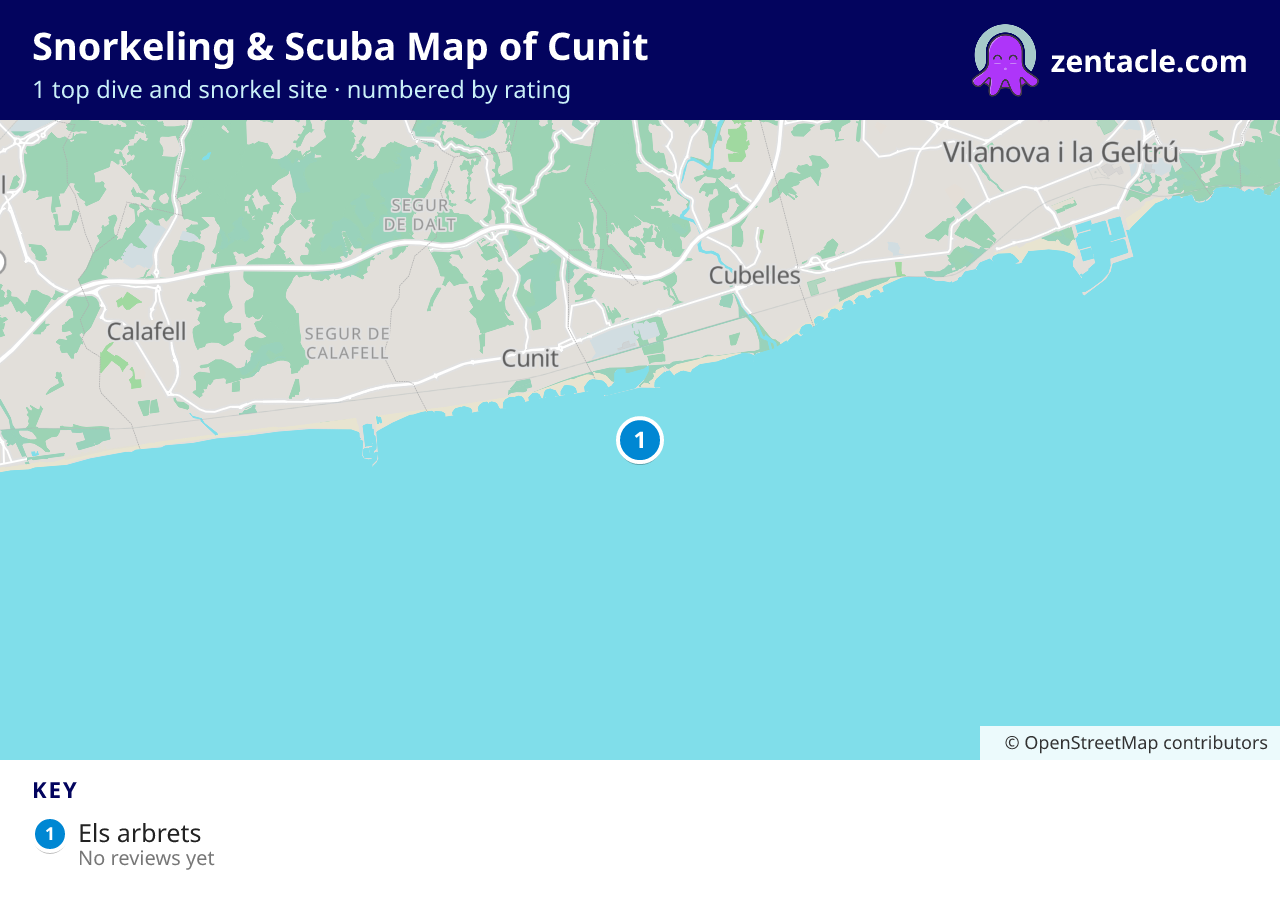 Snorkeling & Scuba Map of Cunit: numbered map of the top 1 dive and snorkel sites, with ratings