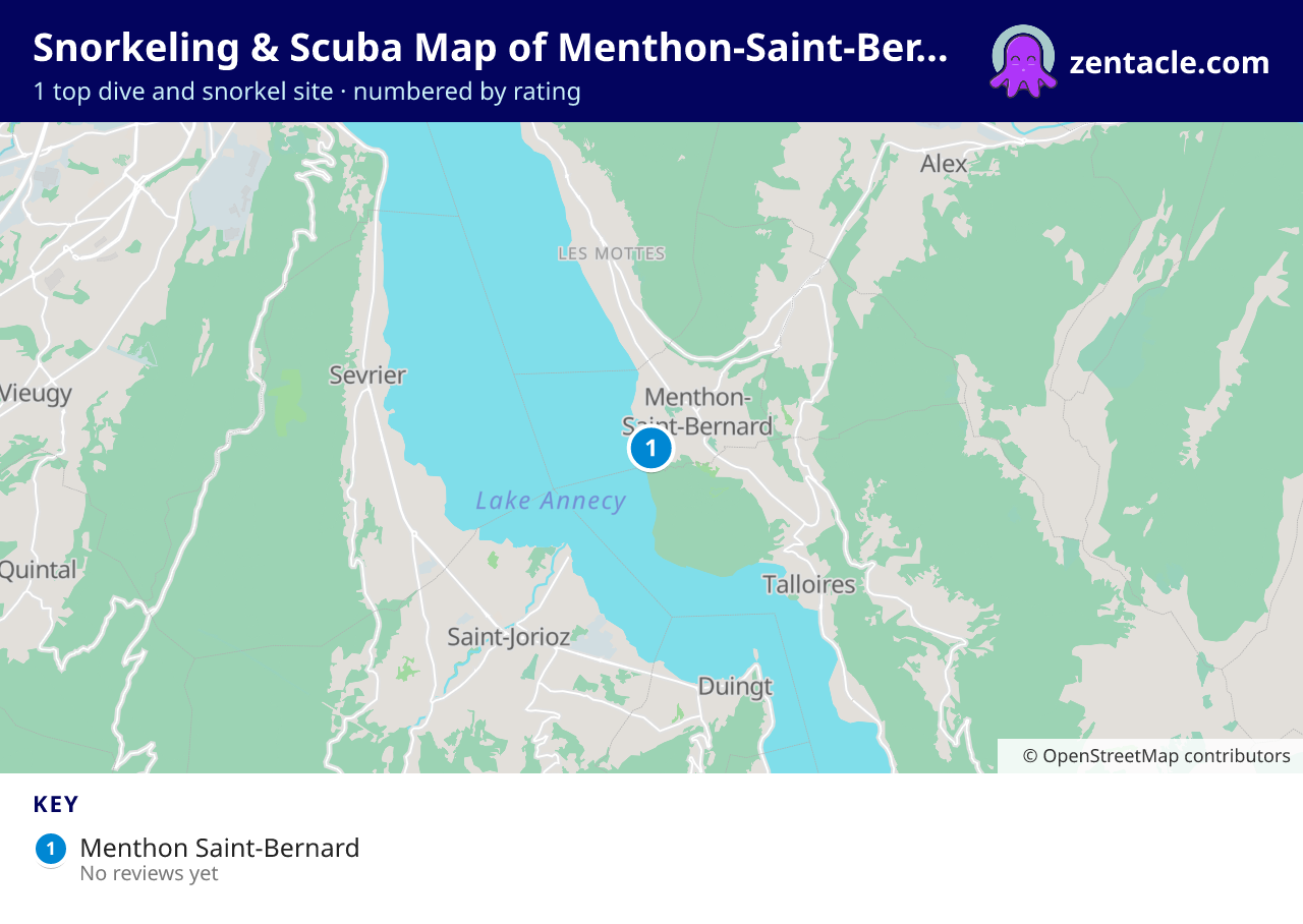 Snorkeling & Scuba Map of Menthon-Saint-Bernard: numbered map of the top 1 dive and snorkel sites, with ratings