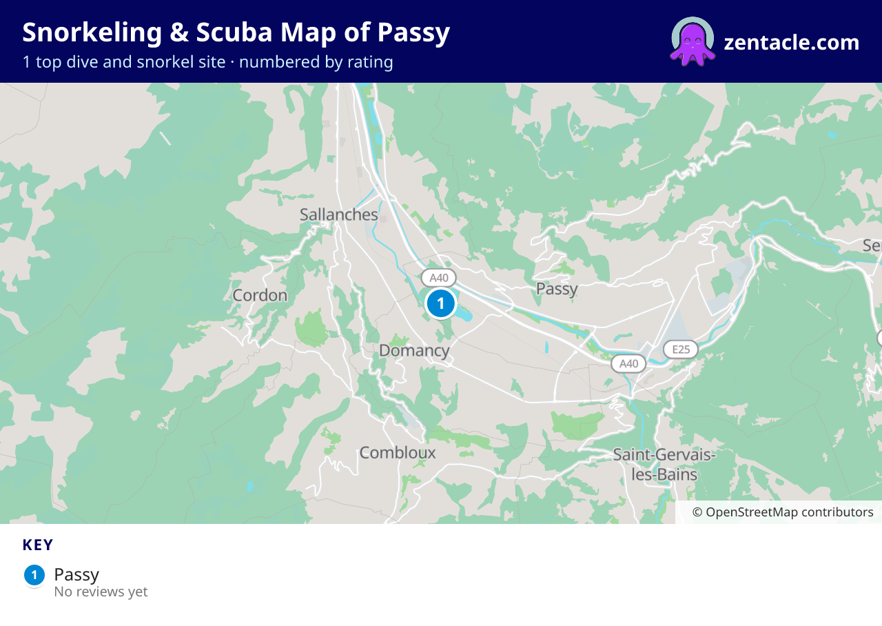 Snorkeling & Scuba Map of Passy: numbered map of the top 1 dive and snorkel sites, with ratings