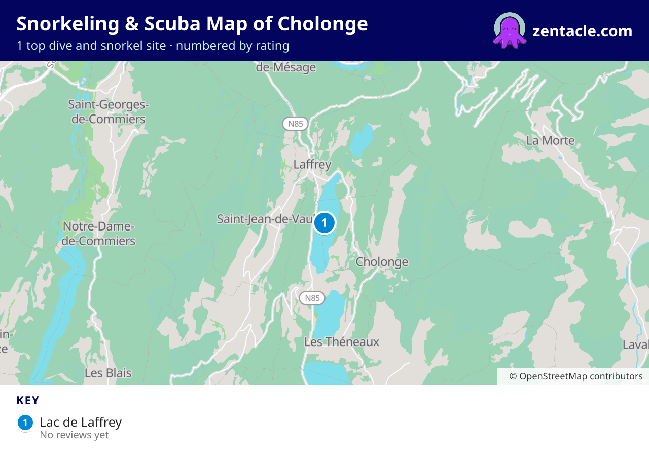 Snorkeling & Scuba Map of Cholonge: numbered map of the top 1 dive and snorkel sites, with ratings