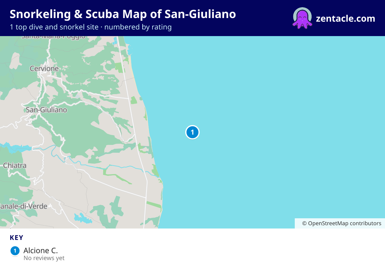 Snorkeling & Scuba Map of San-Giuliano: numbered map of the top 1 dive and snorkel sites, with ratings