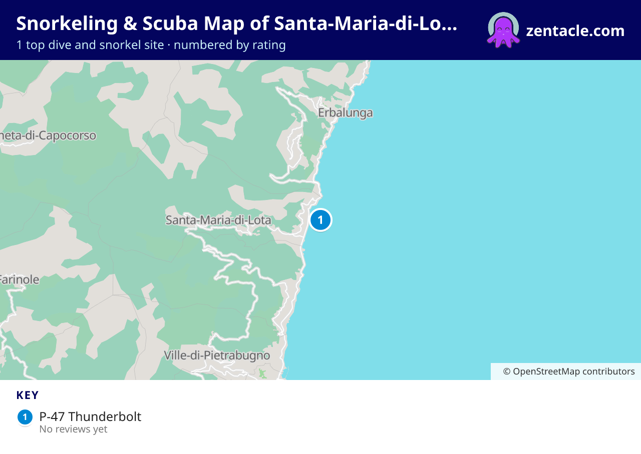Snorkeling & Scuba Map of Santa-Maria-di-Lota: numbered map of the top 1 dive and snorkel sites, with ratings