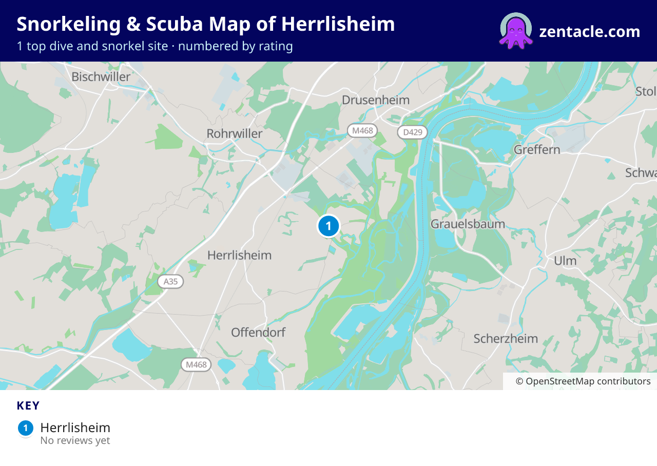 Snorkeling & Scuba Map of Herrlisheim: numbered map of the top 1 dive and snorkel sites, with ratings