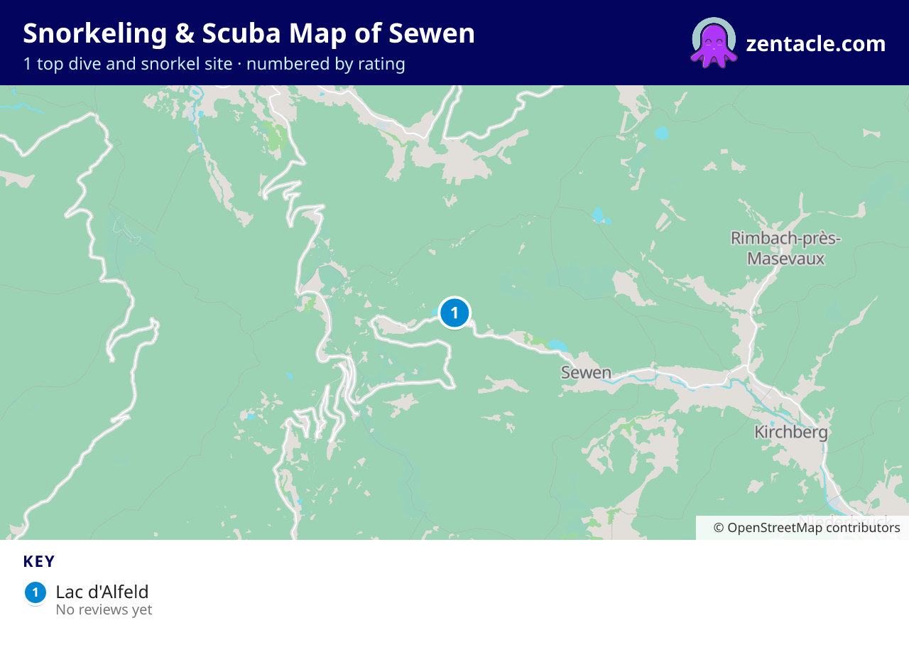 Snorkeling & Scuba Map of Sewen: numbered map of the top 1 dive and snorkel sites, with ratings