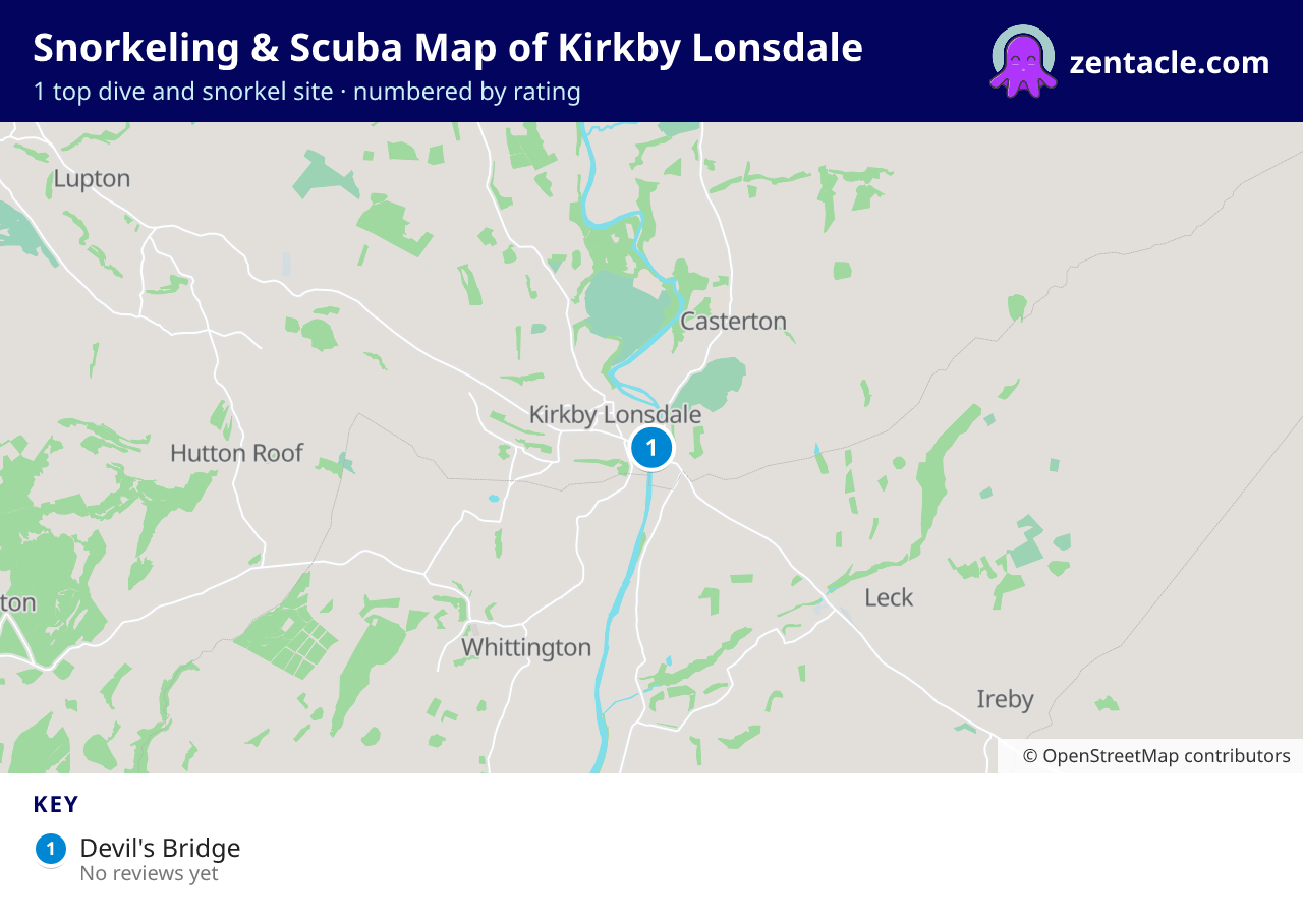 Snorkeling & Scuba Map of Kirkby Lonsdale: numbered map of the top 1 dive and snorkel sites, with ratings