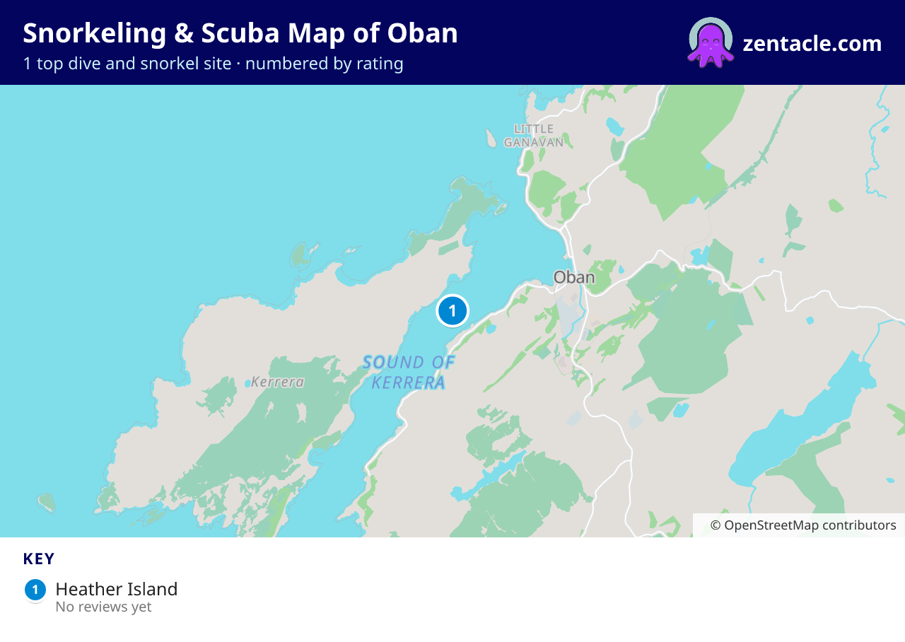 Snorkeling & Scuba Map of Oban: numbered map of the top 1 dive and snorkel sites, with ratings
