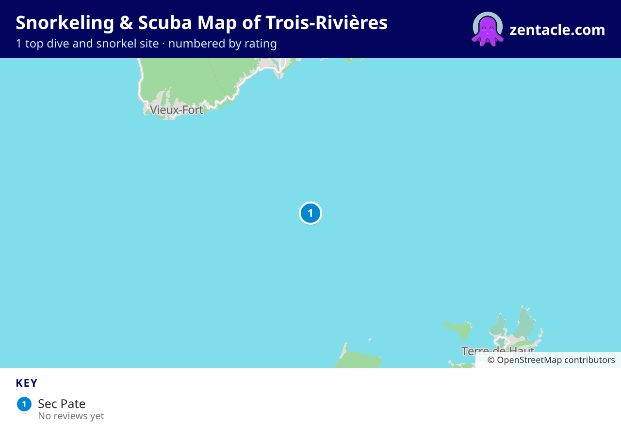 Snorkeling & Scuba Map of Trois-Rivières: numbered map of the top 1 dive and snorkel sites, with ratings