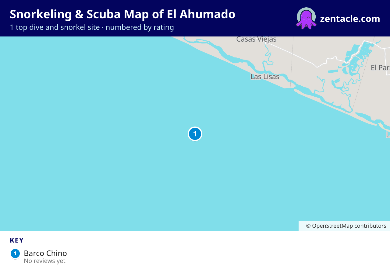 Snorkeling & Scuba Map of El Ahumado: numbered map of the top 1 dive and snorkel sites, with ratings