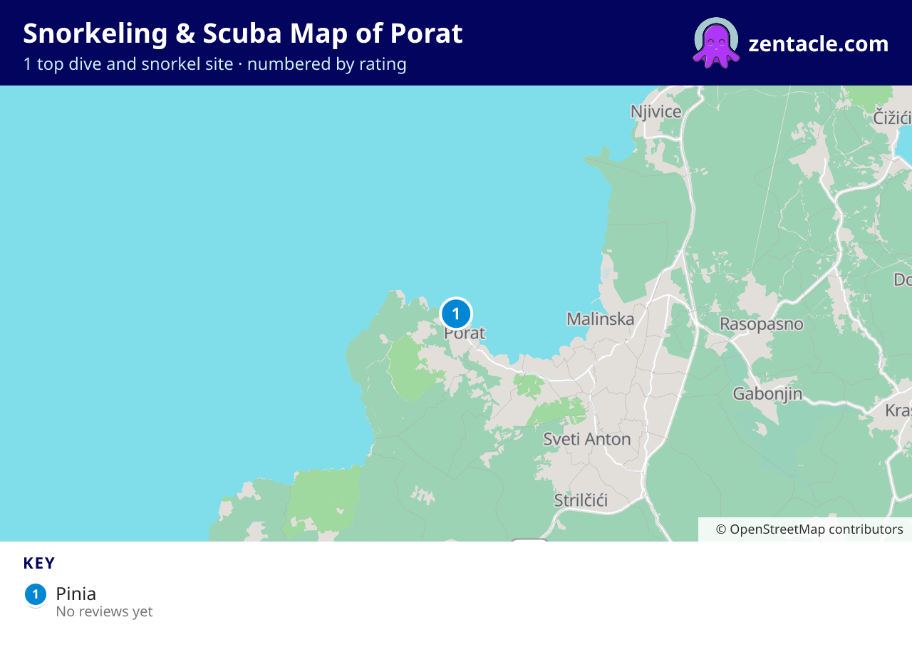 Snorkeling & Scuba Map of Porat: numbered map of the top 1 dive and snorkel sites, with ratings