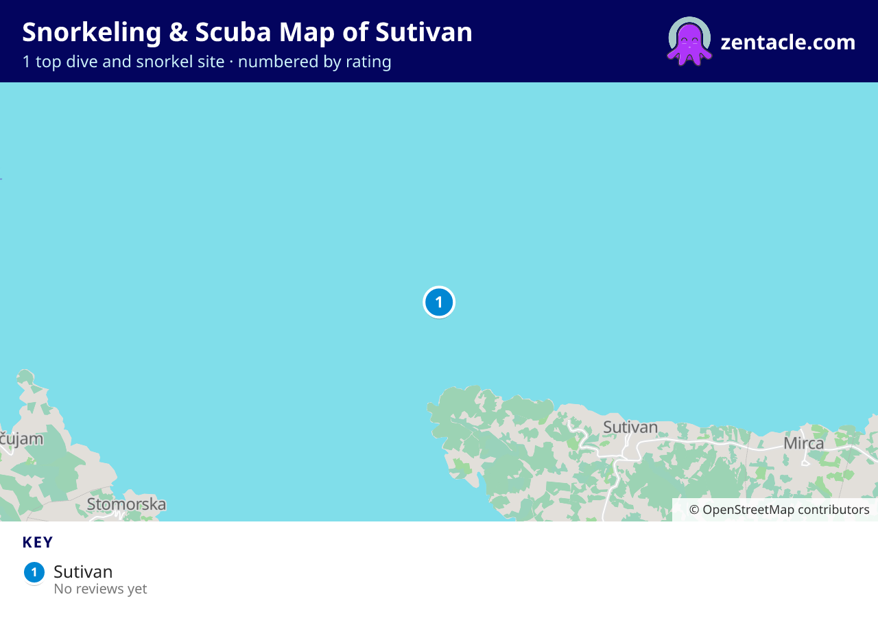 Snorkeling & Scuba Map of Sutivan: numbered map of the top 1 dive and snorkel sites, with ratings