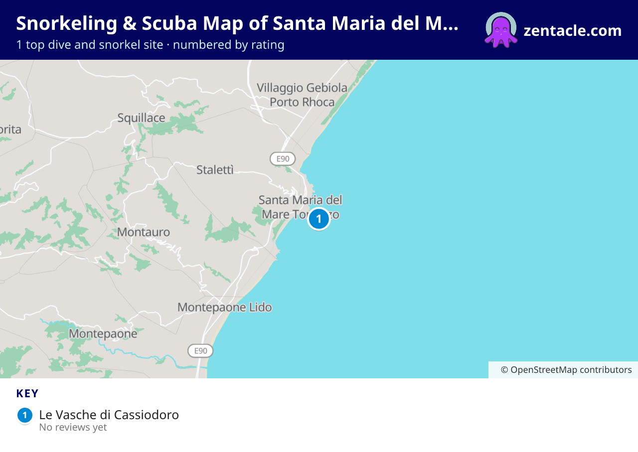 Snorkeling & Scuba Map of Santa Maria del Mare Torrazzo: numbered map of the top 1 dive and snorkel sites, with ratings