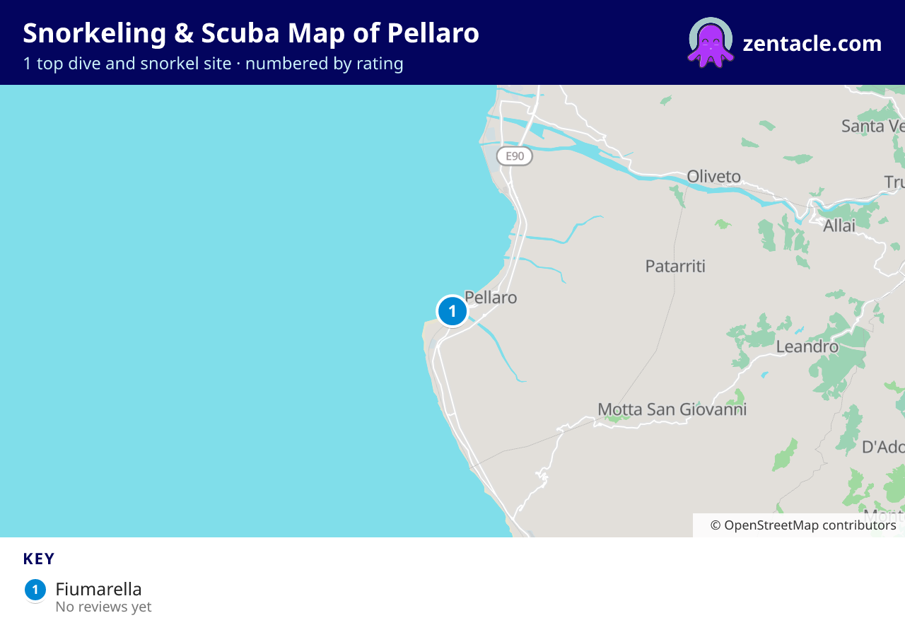 Snorkeling & Scuba Map of Pellaro: numbered map of the top 1 dive and snorkel sites, with ratings