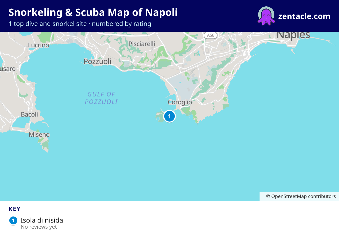 Snorkeling & Scuba Map of Napoli: numbered map of the top 1 dive and snorkel sites, with ratings