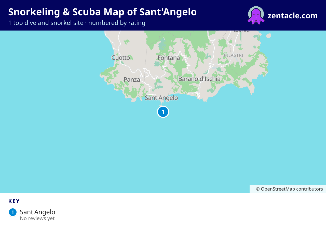 Snorkeling & Scuba Map of Sant'Angelo: numbered map of the top 1 dive and snorkel sites, with ratings
