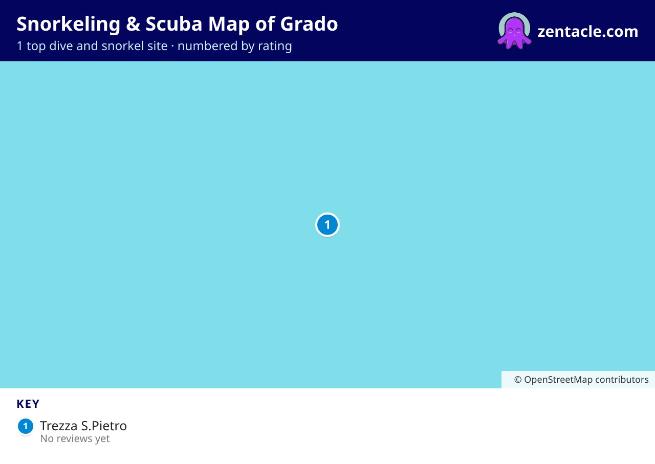 Snorkeling & Scuba Map of Grado: numbered map of the top 1 dive and snorkel sites, with ratings