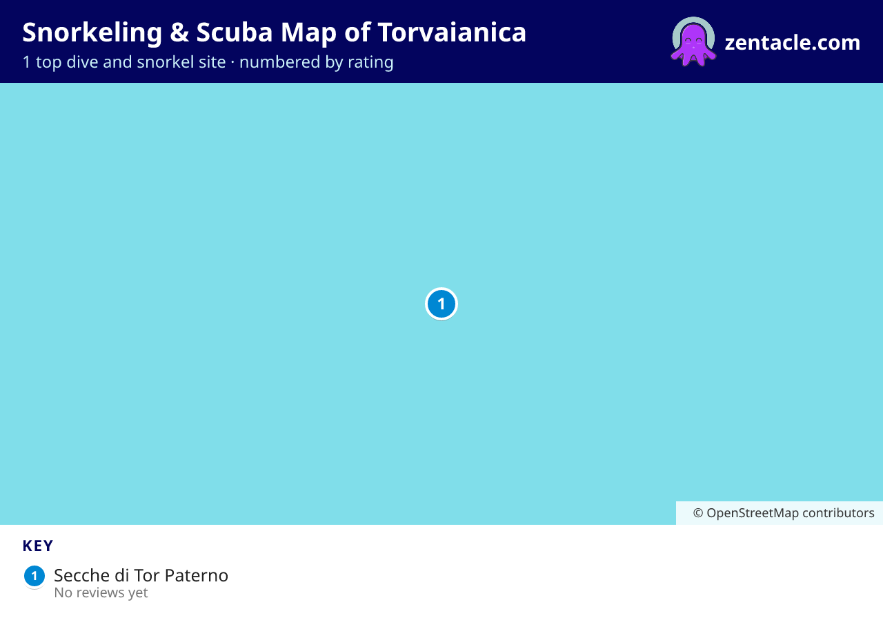 Snorkeling & Scuba Map of Torvaianica: numbered map of the top 1 dive and snorkel sites, with ratings