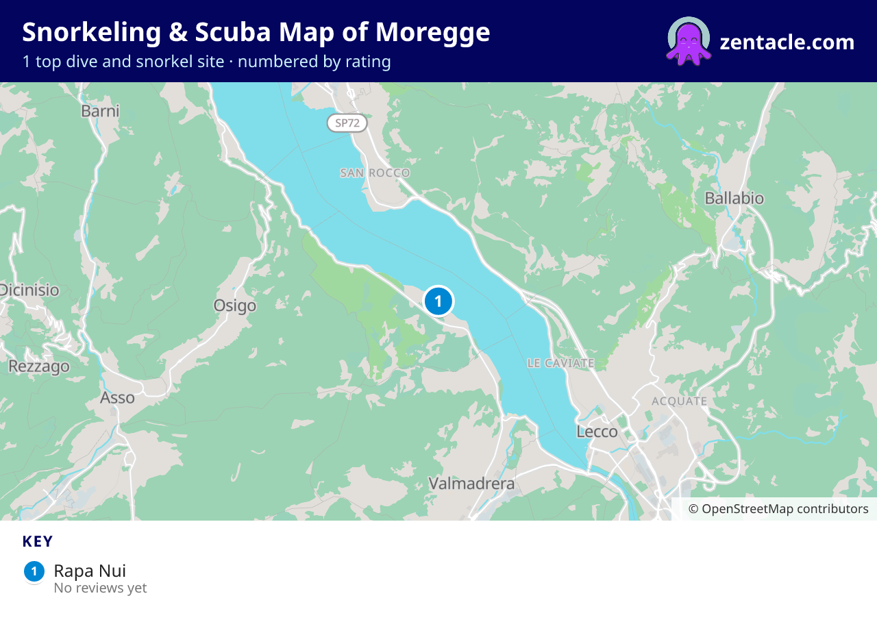 Snorkeling & Scuba Map of Moregge: numbered map of the top 1 dive and snorkel sites, with ratings