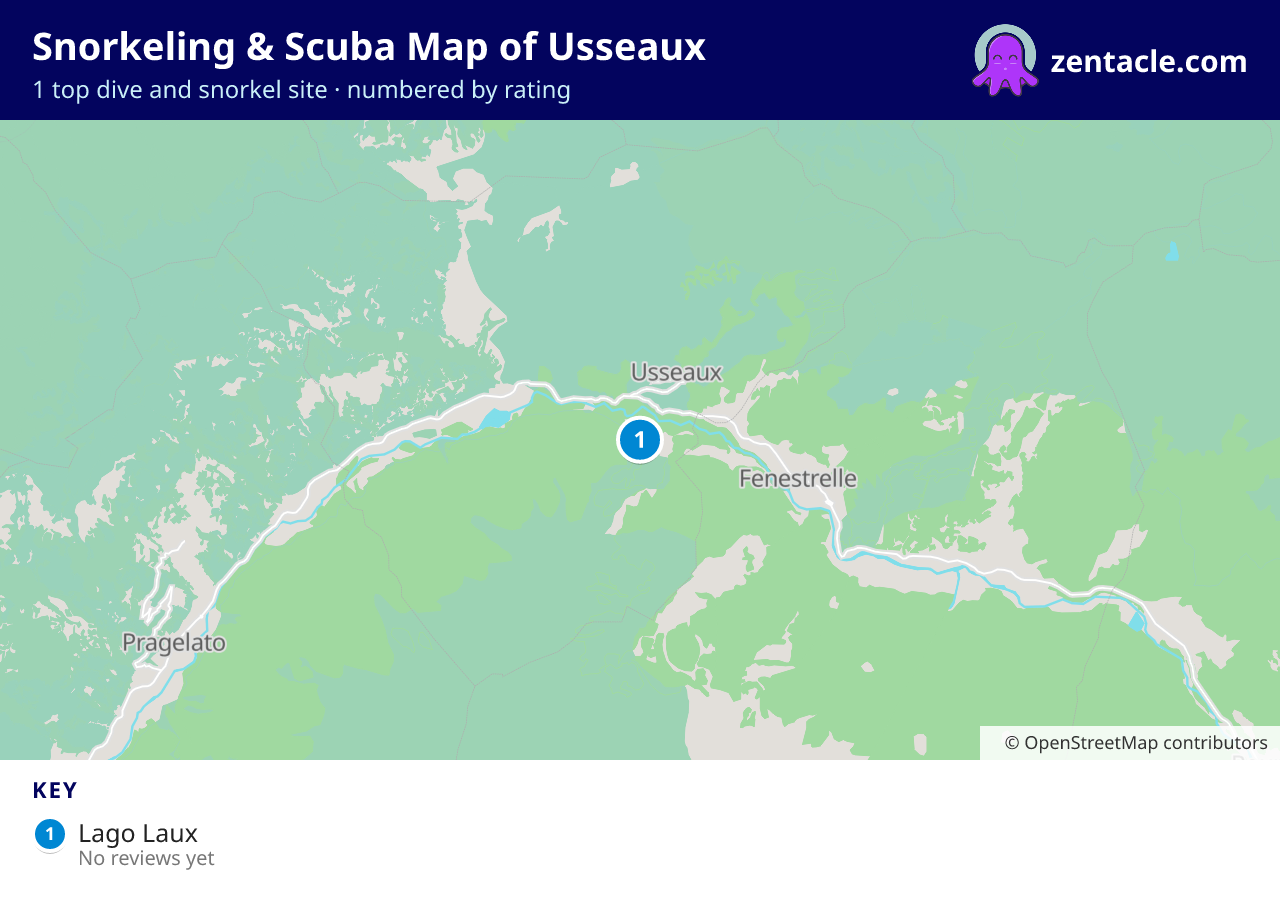 Snorkeling & Scuba Map of Usseaux: numbered map of the top 1 dive and snorkel sites, with ratings