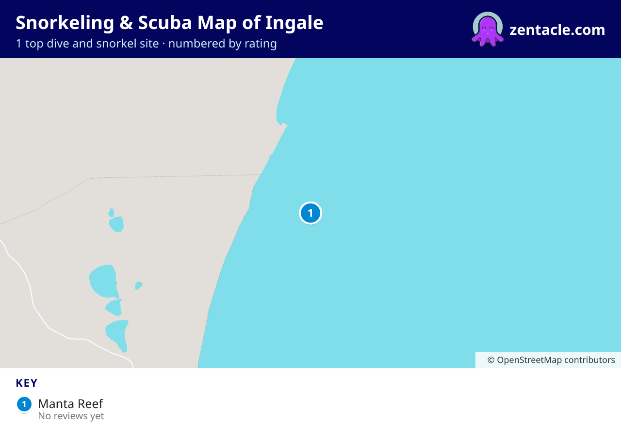 Snorkeling & Scuba Map of Ingale: numbered map of the top 1 dive and snorkel sites, with ratings